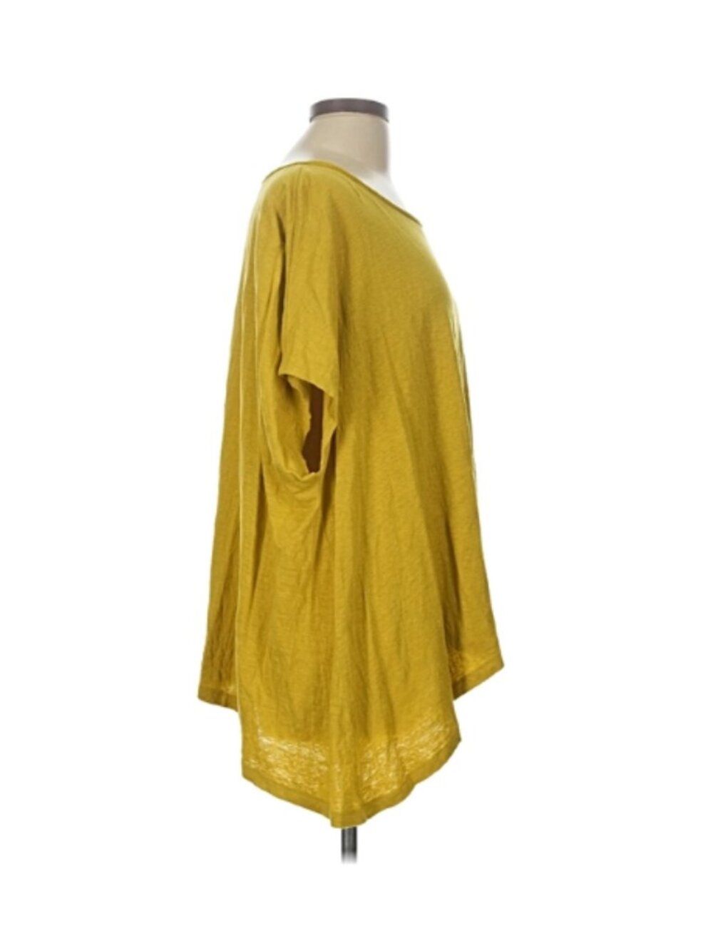 Eileen Fisher Chartreuse Yellow Slub Linen Boxy Top - Picture 2 of 6